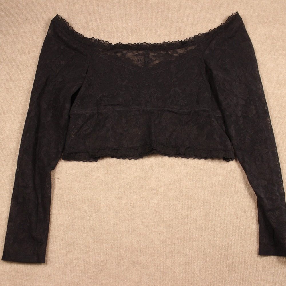 Torrid Black Floral Lace Off Shoulder Crop Top Long Sleeve Gothic Plus Size 2 - Picture 7 of 7